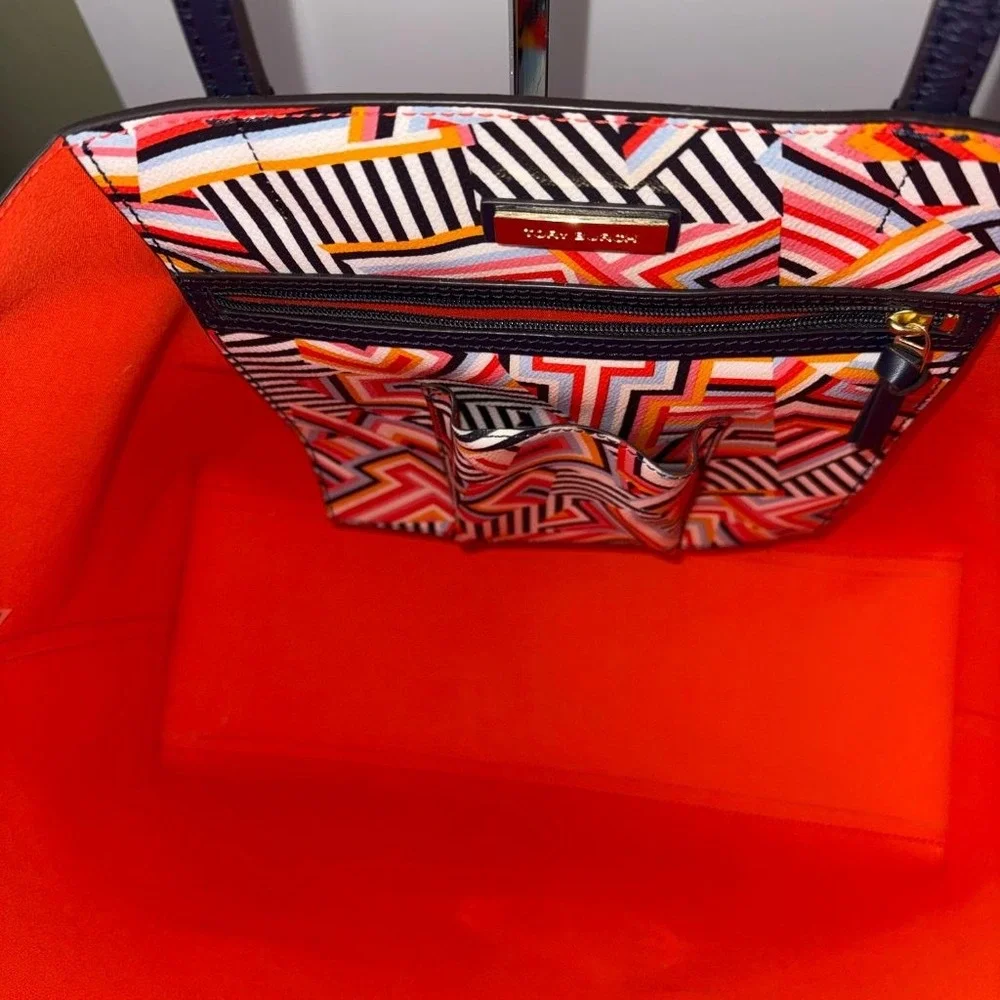 Tory Burch Kerrington Cut Out T Print Geometric Large Tote Bag Leather NEW